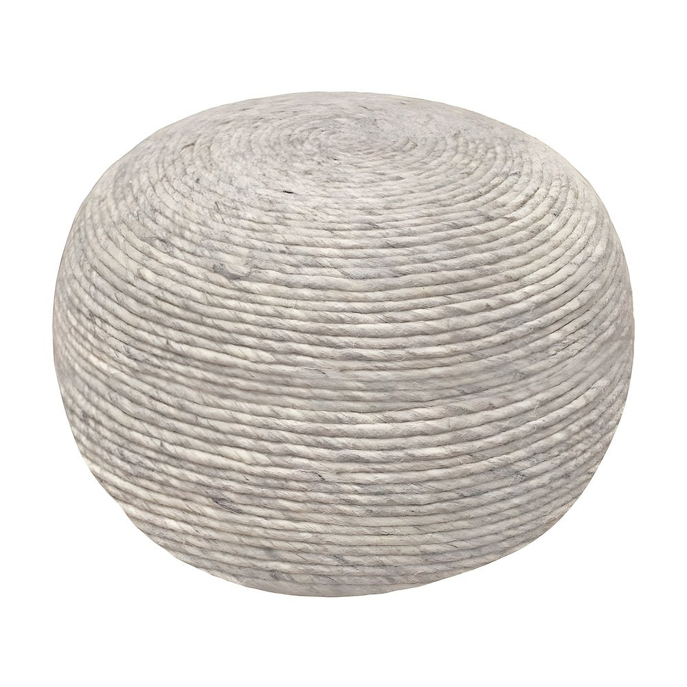 Wool-Upholstered Pouf Ottoman, Modern Woven Footstool and Rest, Silver