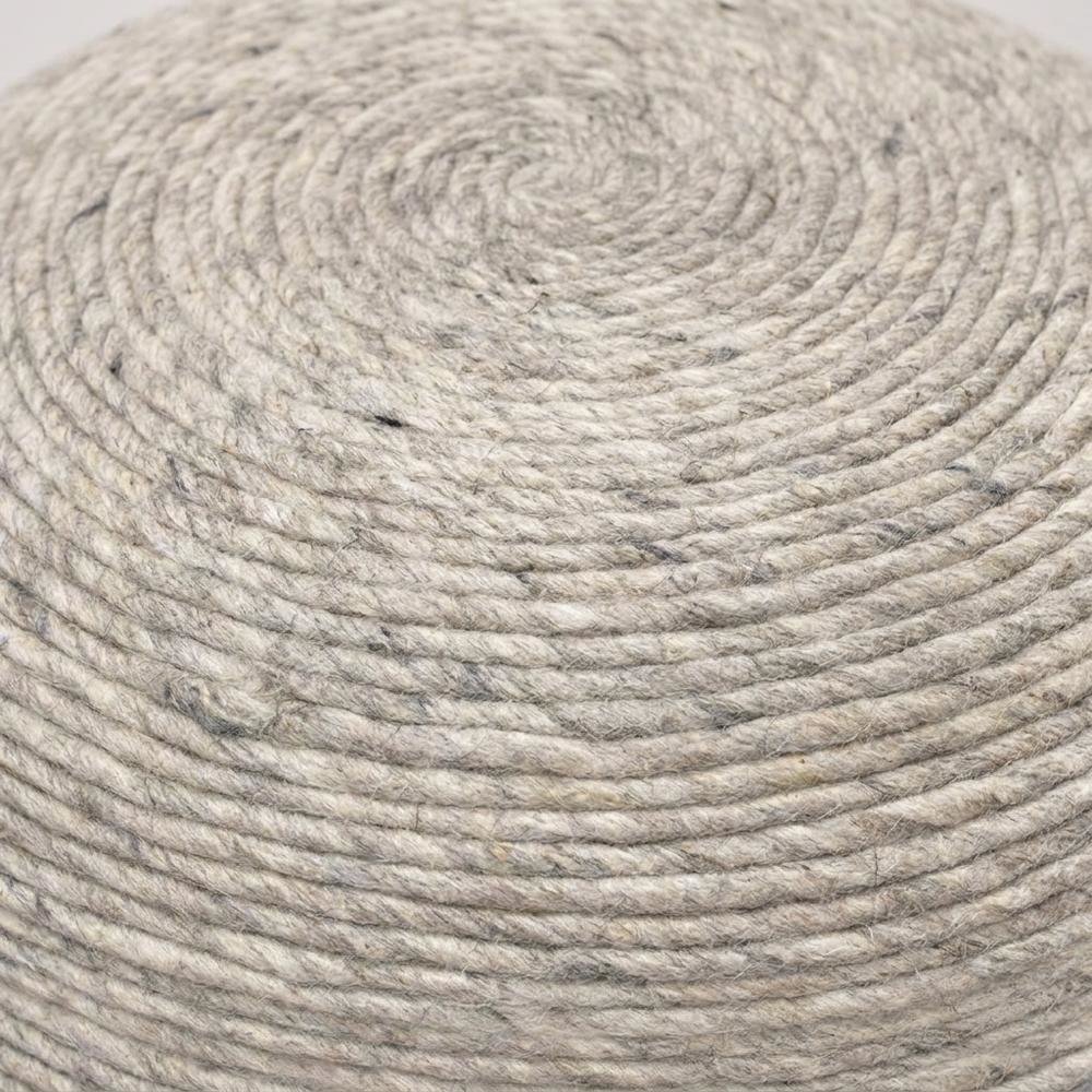 Wool-Upholstered Pouf Ottoman, Modern Woven Footstool and Rest, Silver