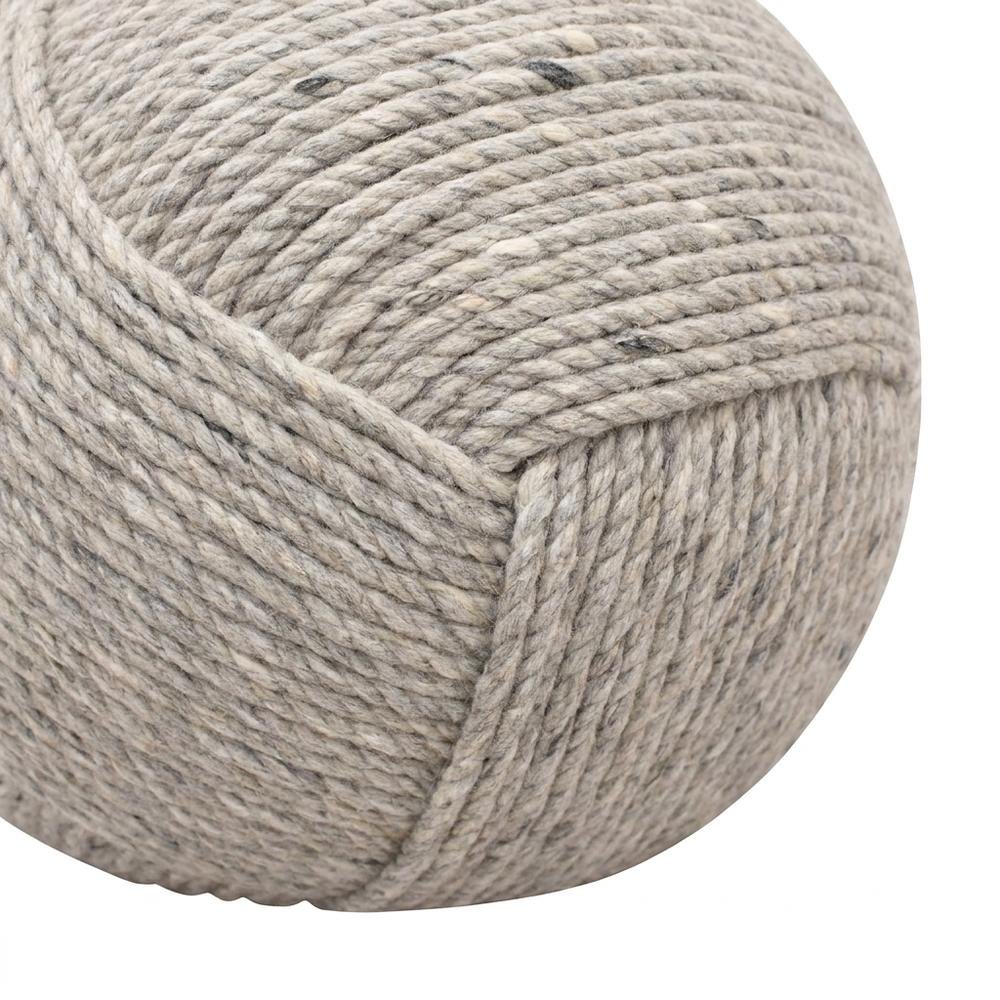 Wool-Upholstered Pouf Ottoman, Modern Woven Footstool and Rest, Silver