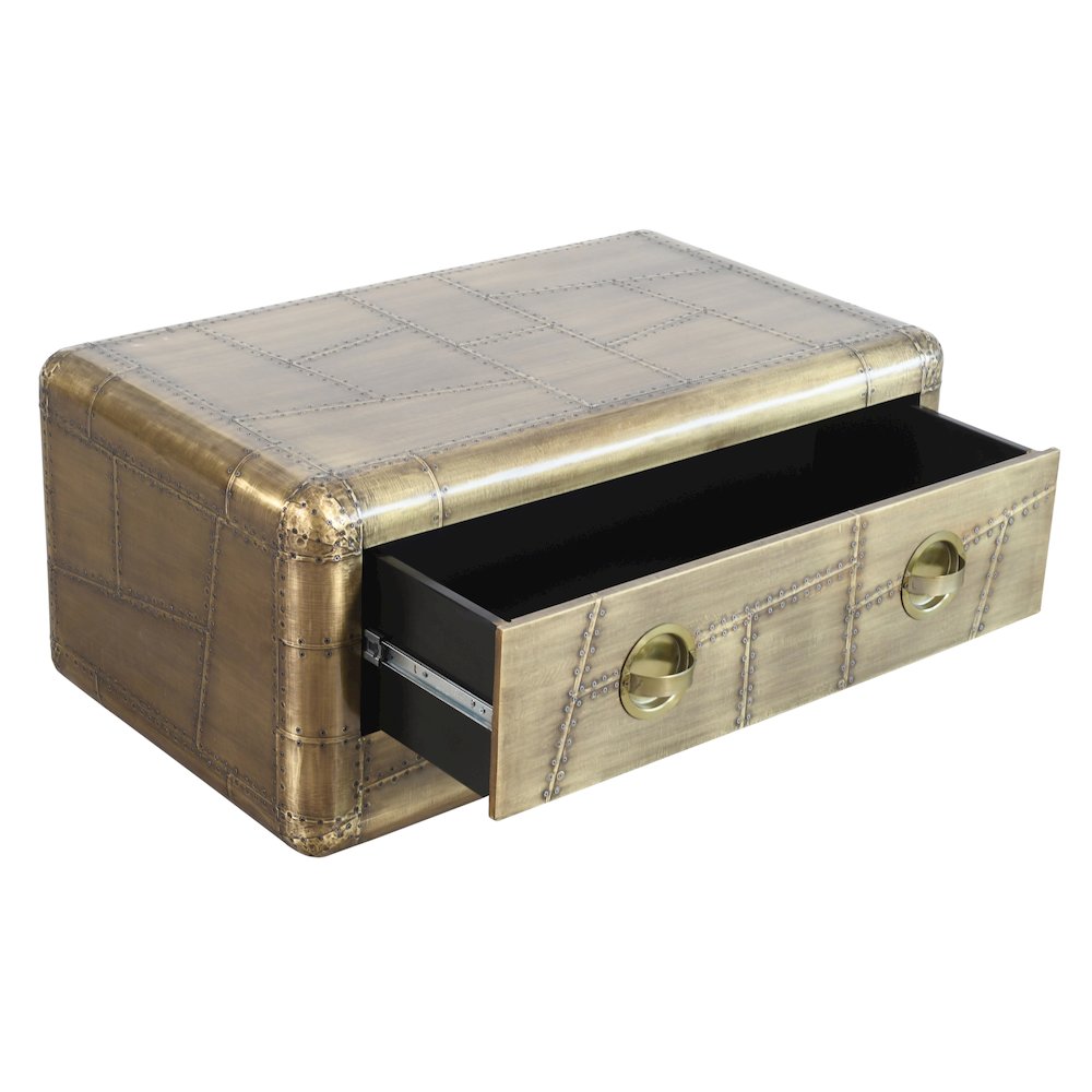 Pilot 1-Drawer Cocktail Table in Brass