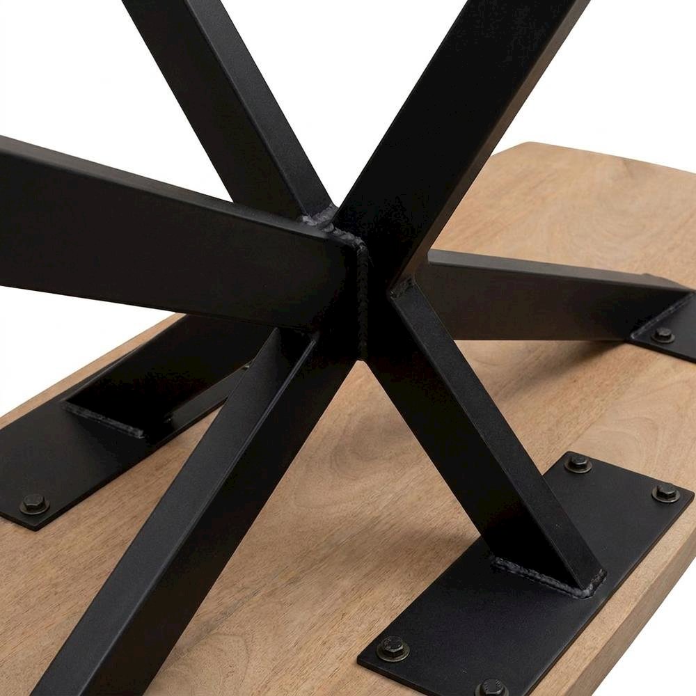 Mango Wood Dining Table with Cross-Leg Iron Base for Dining Room, Natural