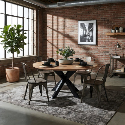 Mango Wood Round Dining Table for 8 with Cross-Leg Base for Dining Room, Natural