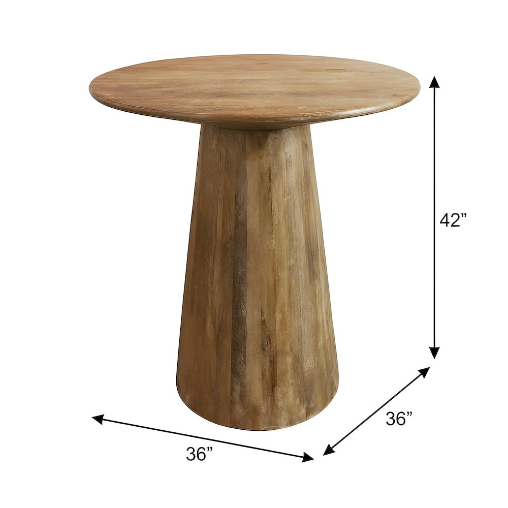 Solid Mango Wood Round Counter Height Bar Table, Distressed Natural