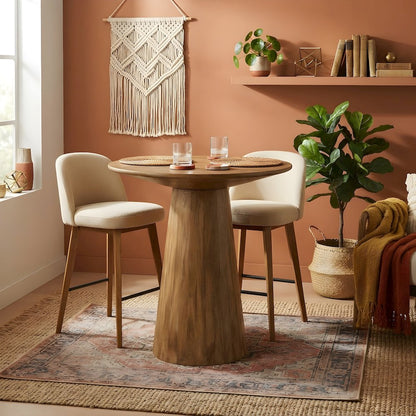 Solid Mango Wood Round Counter Height Bar Table, Distressed Natural