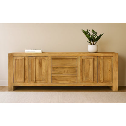 Mid-Century Jaden Sideboard 3 Drawers, 4 Doors in Distressed Natural