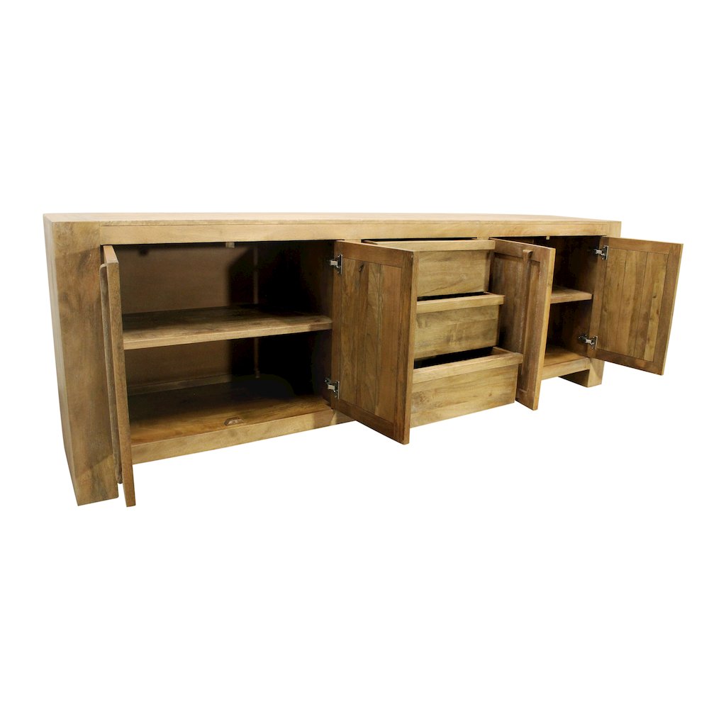 Mid-Century Jaden Sideboard 3 Drawers, 4 Doors in Distressed Natural