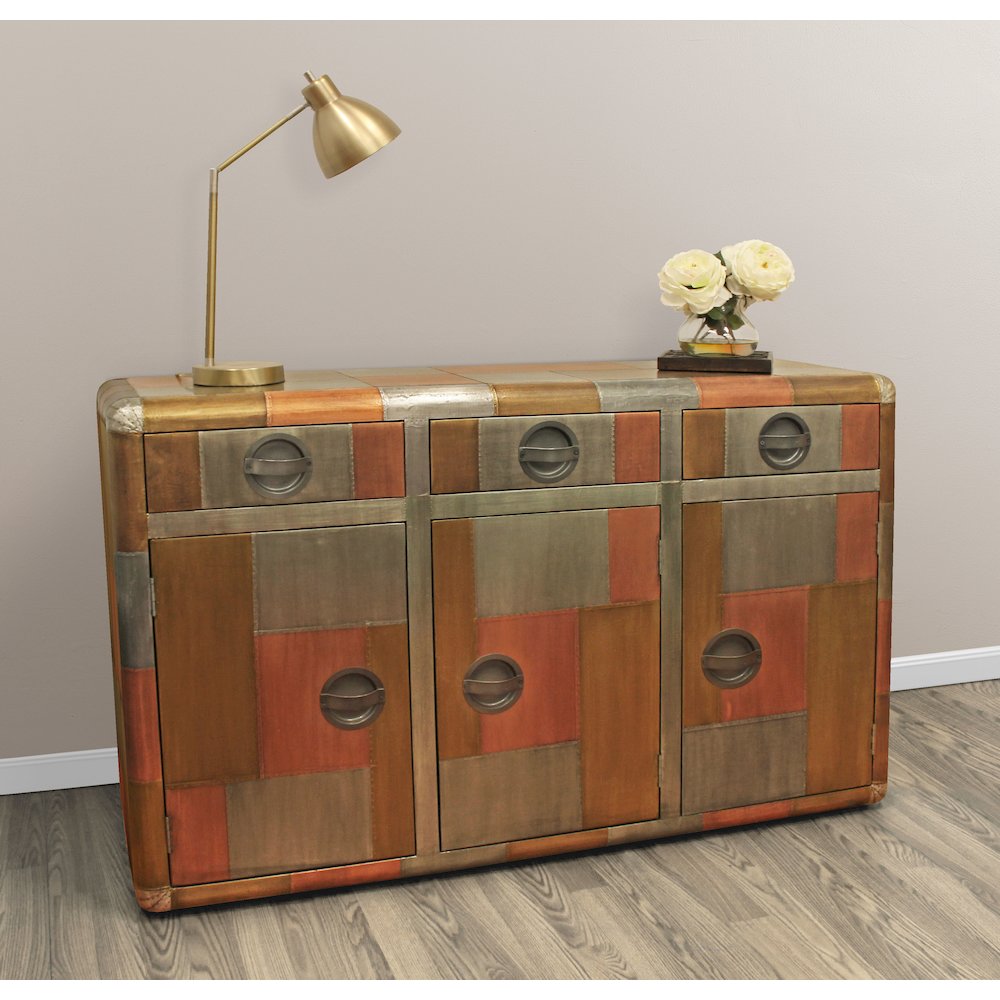 Mar Vista 3-Drawer 3-Door Sideboard in Tri-Tone Metal