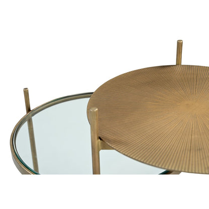 Galahad Iron Side Table in Textured Brass with Marble Shelf