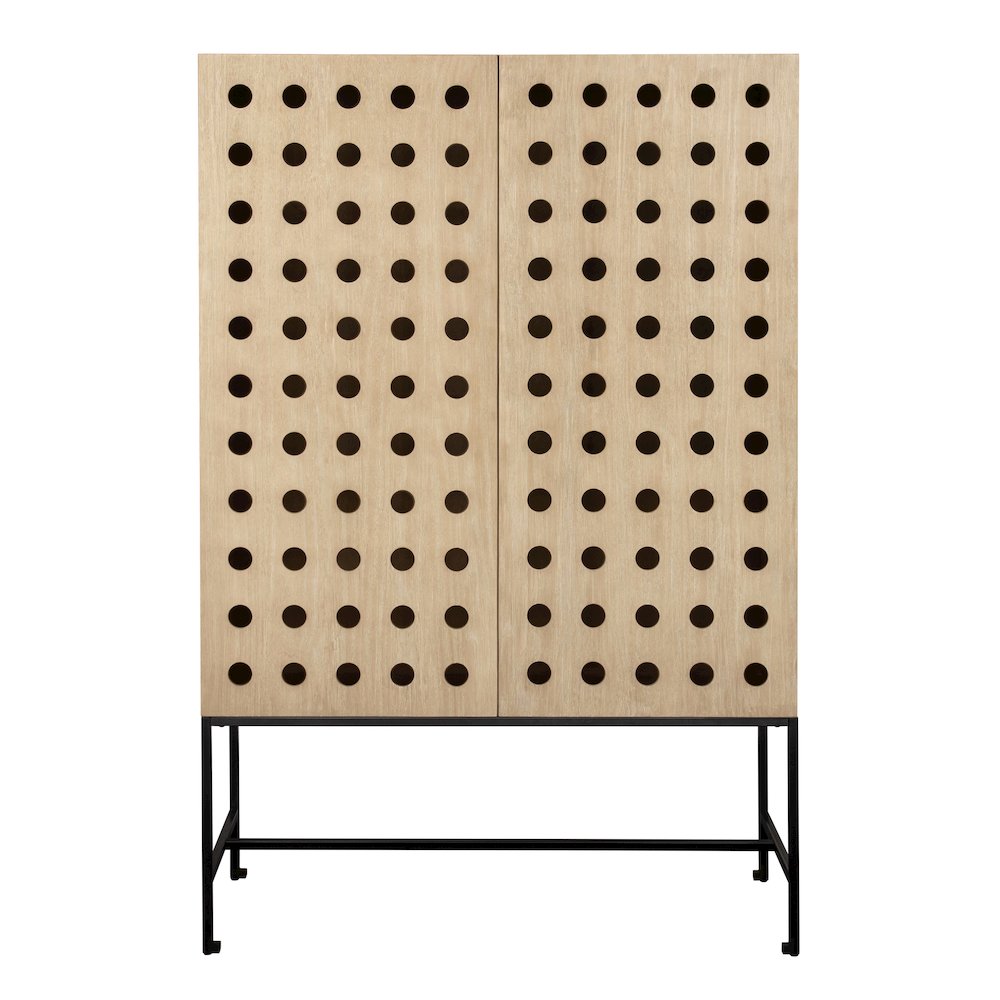 Becca 2-Door Tall Cabinet in Sand Oak Finish on Solid Pine Wood