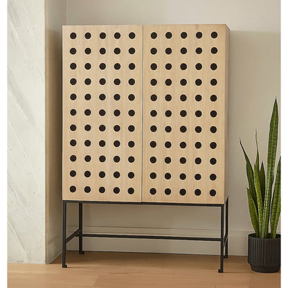 Becca 2-Door Tall Cabinet in Sand Oak Finish on Solid Pine Wood