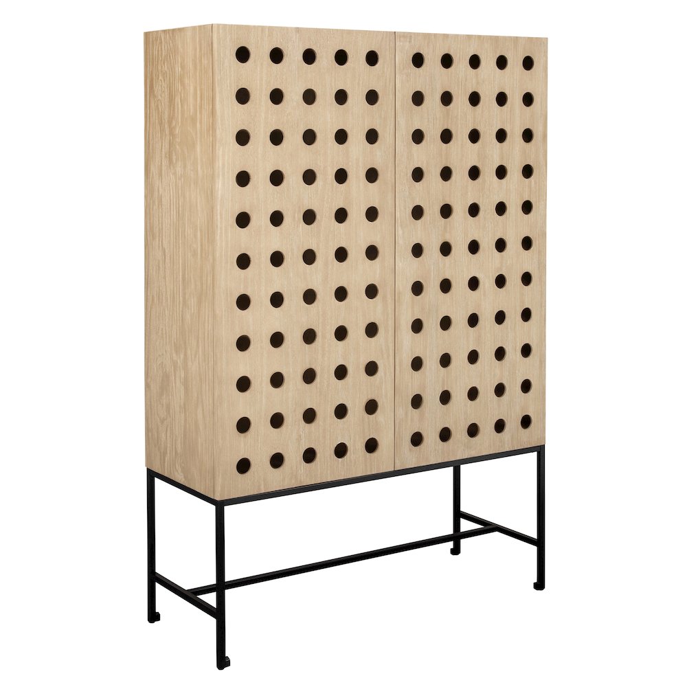 Becca 2-Door Tall Cabinet in Sand Oak Finish on Solid Pine Wood