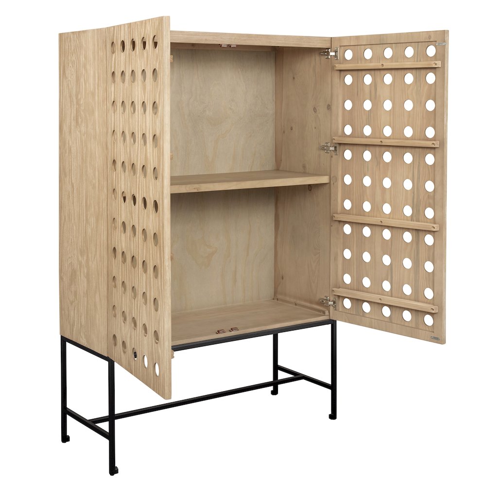 Becca 2-Door Tall Cabinet in Sand Oak Finish on Solid Pine Wood