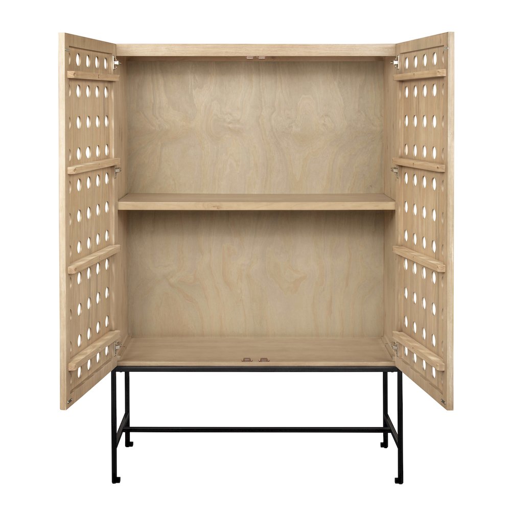 Becca 2-Door Tall Cabinet in Sand Oak Finish on Solid Pine Wood