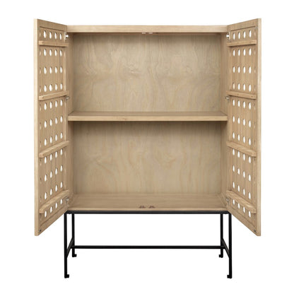 Becca 2-Door Tall Cabinet in Sand Oak Finish on Solid Pine Wood