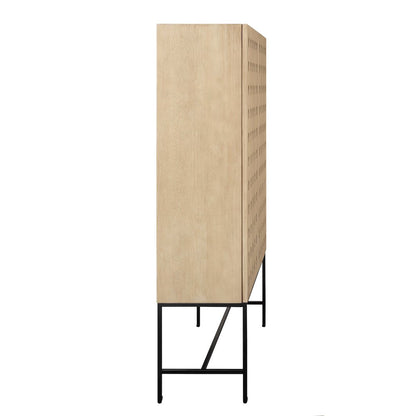 Becca 2-Door Tall Cabinet in Sand Oak Finish on Solid Pine Wood