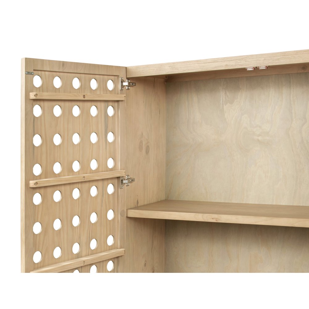 Becca 2-Door Tall Cabinet in Sand Oak Finish on Solid Pine Wood
