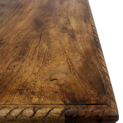 Solid Mango Wood Hand-Carved End Side Table, Natural and White