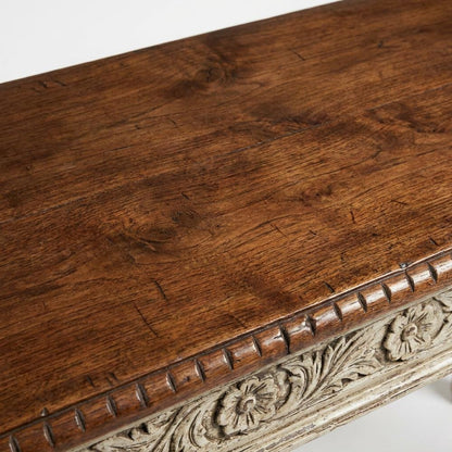 Solid Mango Wood Hand-Carved Console Table, Natural and White