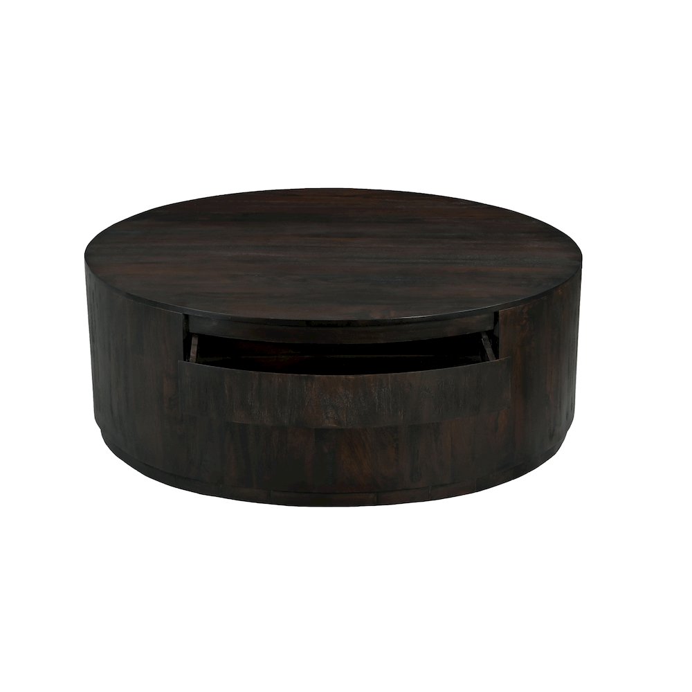 Flagstaff 48" Round Cocktail Table in Barista Brown with 2-Drawers
