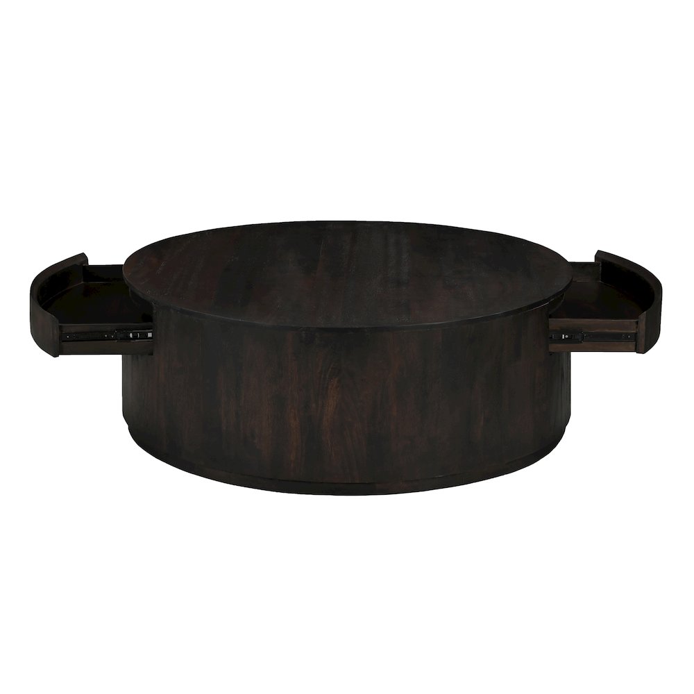 Flagstaff 48" Round Cocktail Table in Barista Brown with 2-Drawers