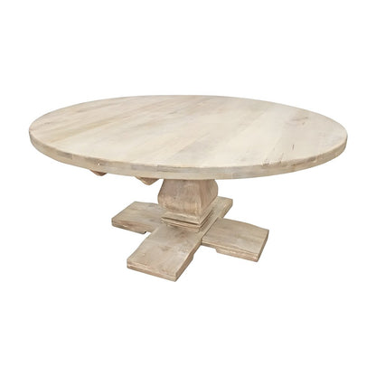 Solid Mango Wood Round Pedestal Dining Table for Dining Room, White Wash