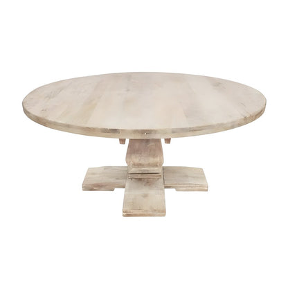 Solid Mango Wood Round Pedestal Dining Table for Dining Room, White Wash