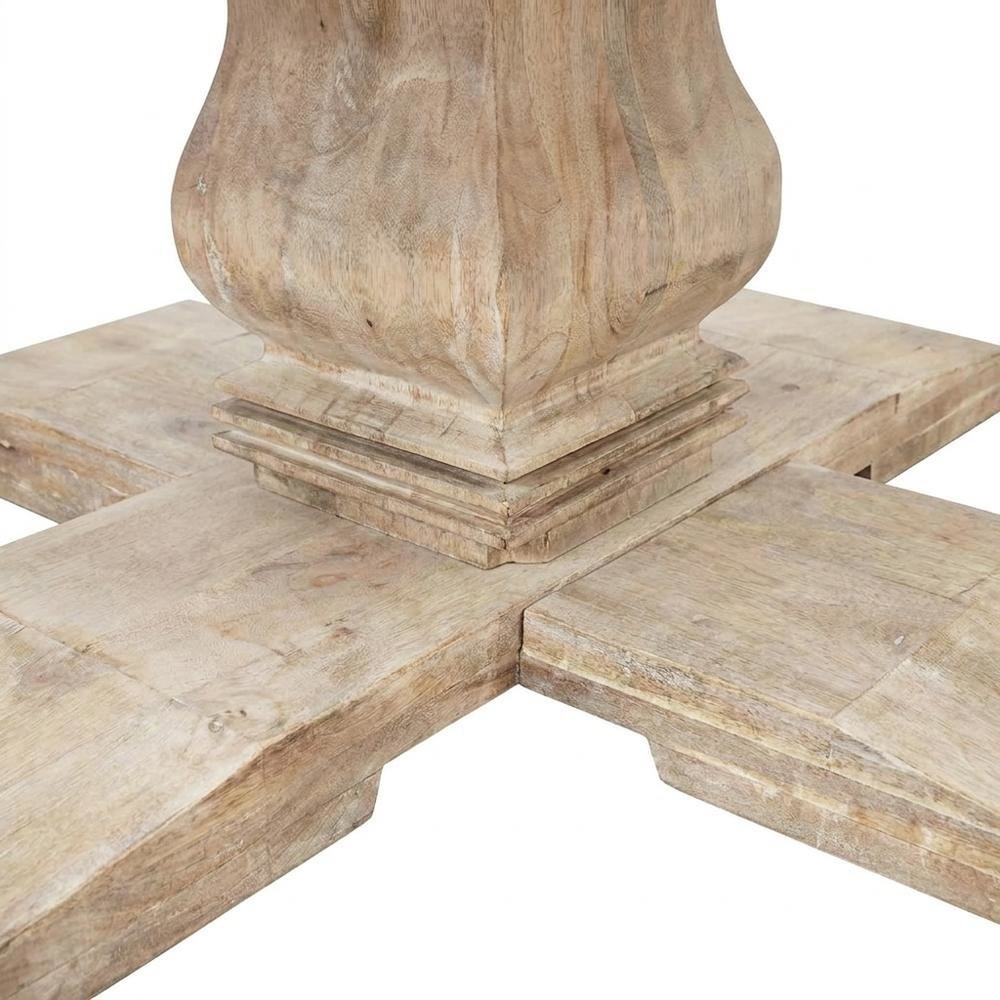 Solid Mango Wood Round Pedestal Dining Table for Dining Room, White Wash