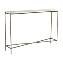 Travertine and Iron Console Table with Four-Leg Base, Ivory, Brass