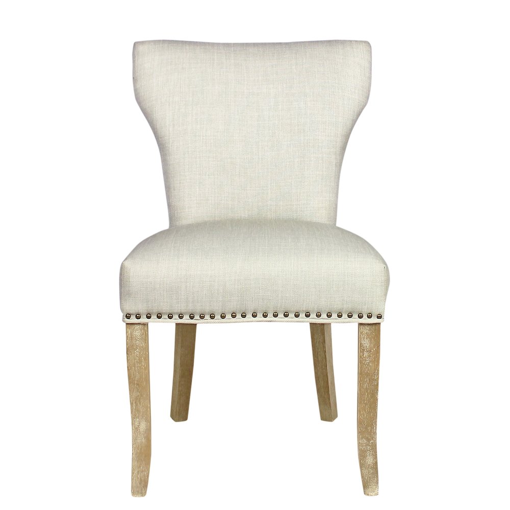 Transitional Jill Side Chair In Ivory Weave Fabric in Natural 2-Piece Set