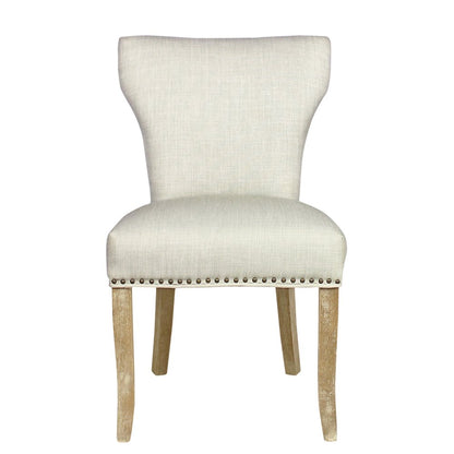 Transitional Jill Side Chair In Ivory Weave Fabric in Natural 2-Piece Set