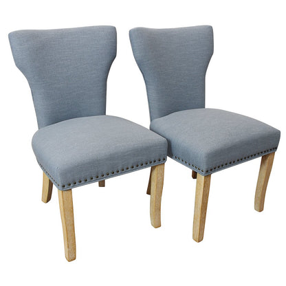 Jill Linen Fabric Side Chair Denim with Natural Legs - Set of 2