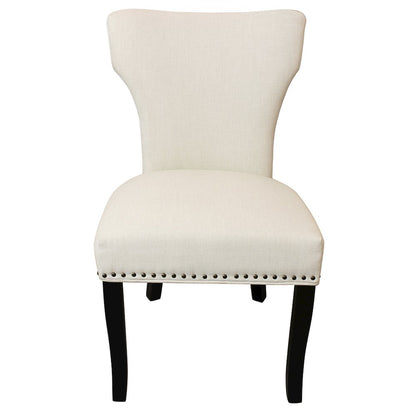 Jill Linen Fabric Side Chair Ivory with Antique Brown - Set of 2