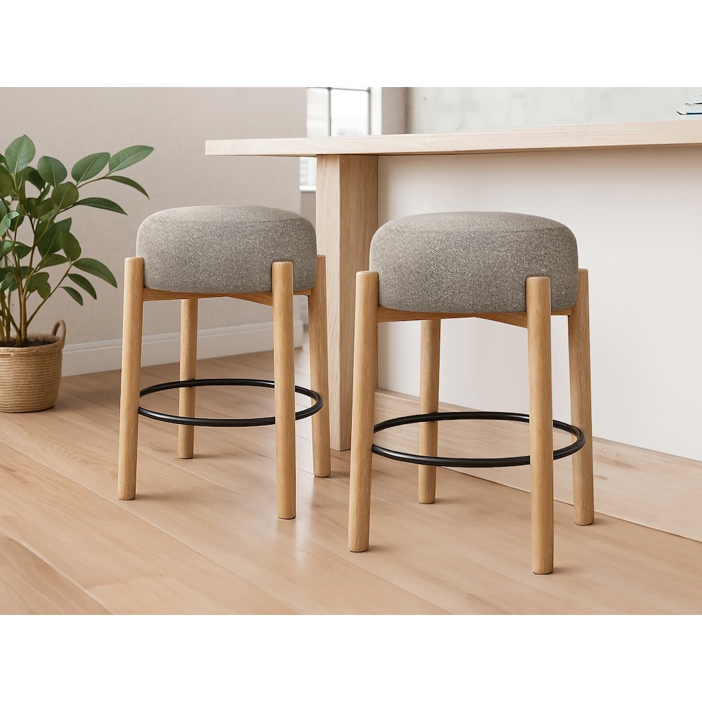 Natalia Counter Stool in Gray Boucle Fabric 2-Piece Set
