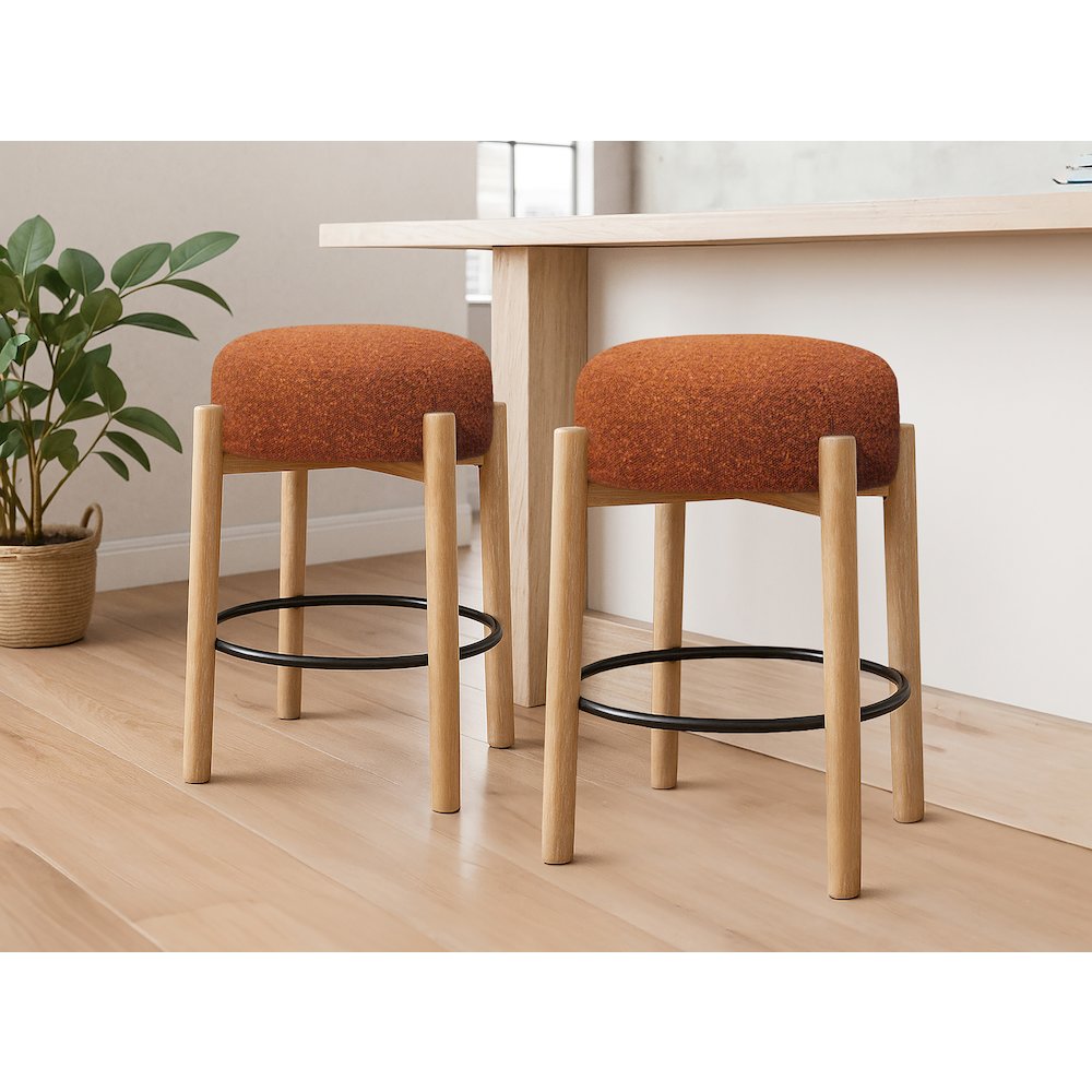 Natalia Counter Stool in Rust Boucle Fabric 2-Piece Set