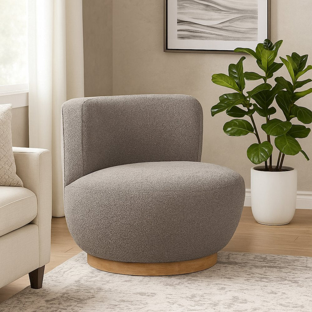 Maya Occasional Swivel Chair in Gray Boucle Fabric