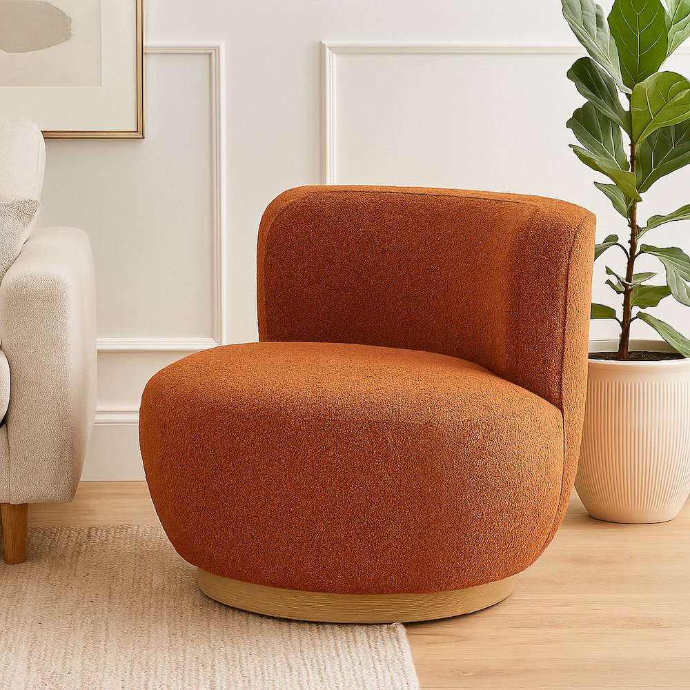 Maya Occasional Swivel Chair in Rust Boucle Fabric