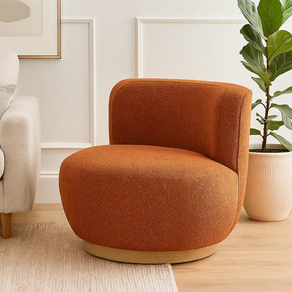 Maya Occasional Swivel Chair in Rust Boucle Fabric