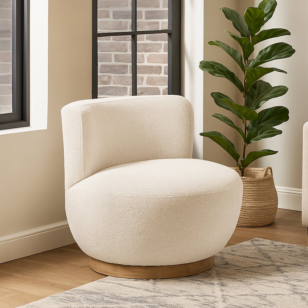 Maya Occasional Swivel Chair in Ivory Boucle Fabric