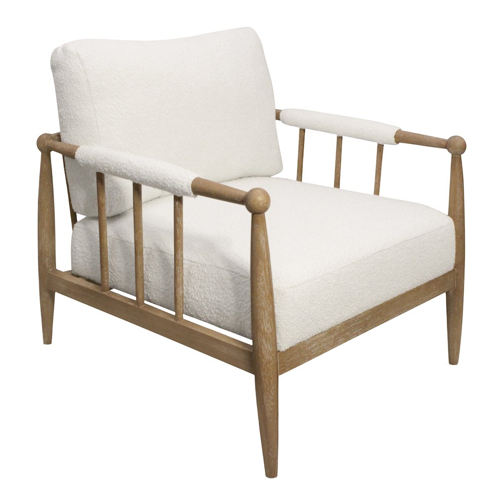 Venus Lounge Chair in Ivory Boucle on Natural Solid Wood