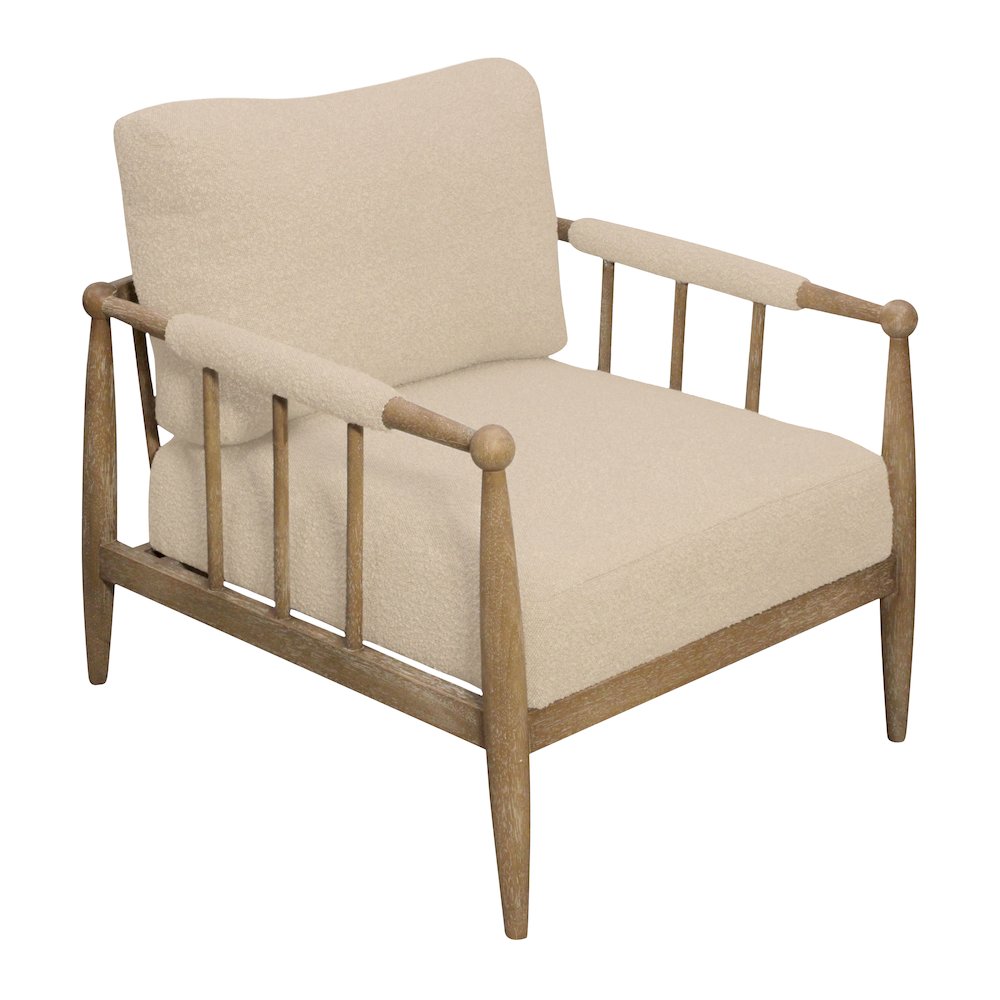 Venus Lounge Chair in Beige Boucle on Natural Solid Wood