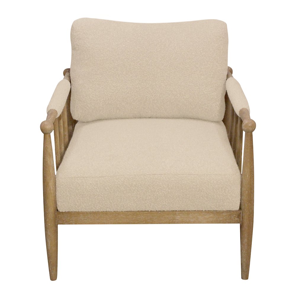 Venus Lounge Chair in Beige Boucle on Natural Solid Wood