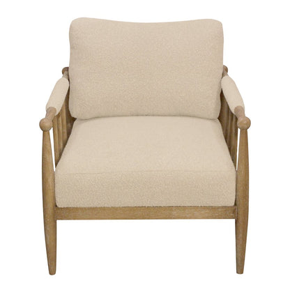 Venus Lounge Chair in Beige Boucle on Natural Solid Wood
