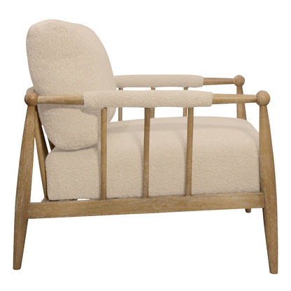 Venus Lounge Chair in Beige Boucle on Natural Solid Wood