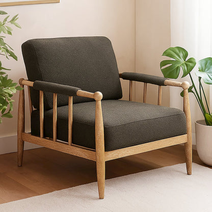Venus Lounge Chair in Iron Ore Boucle on Natural Solid Wood