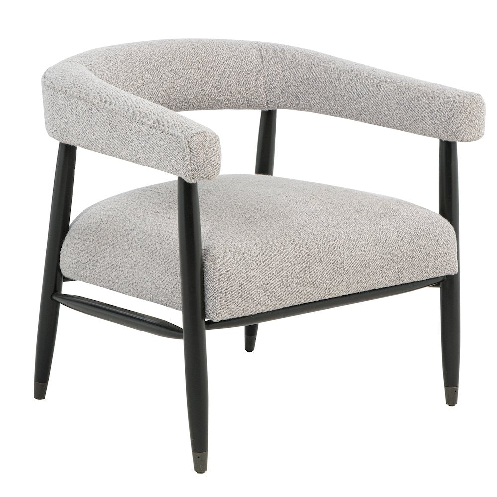 Quinn Arm Chair in Silver Boucle with Space Black Wood Frame
