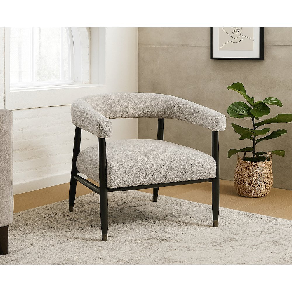 Quinn Arm Chair in Silver Boucle with Space Black Wood Frame