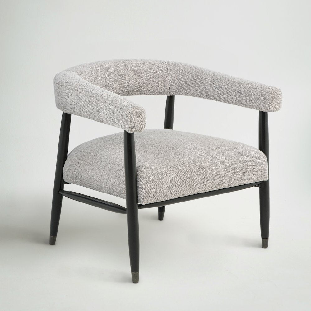 Quinn Arm Chair in Silver Boucle with Space Black Wood Frame