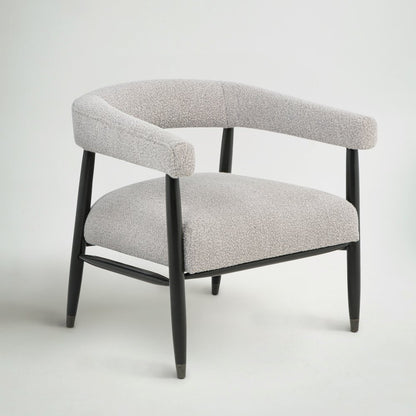 Quinn Arm Chair in Silver Boucle with Space Black Wood Frame