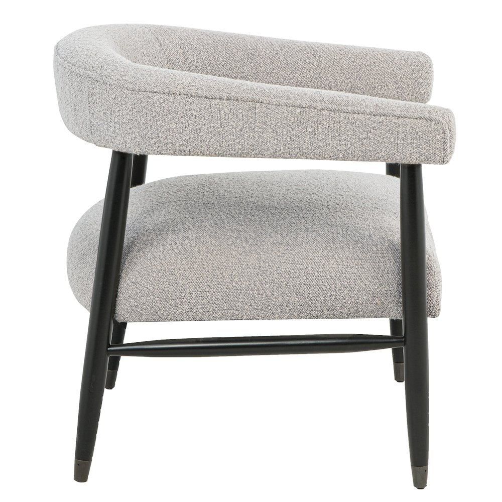 Quinn Arm Chair in Silver Boucle with Space Black Wood Frame