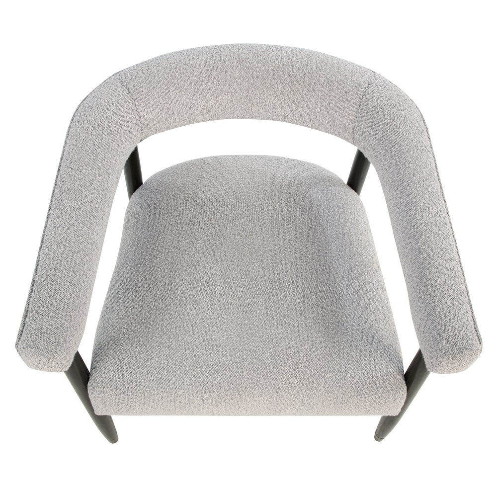 Quinn Arm Chair in Silver Boucle with Space Black Wood Frame